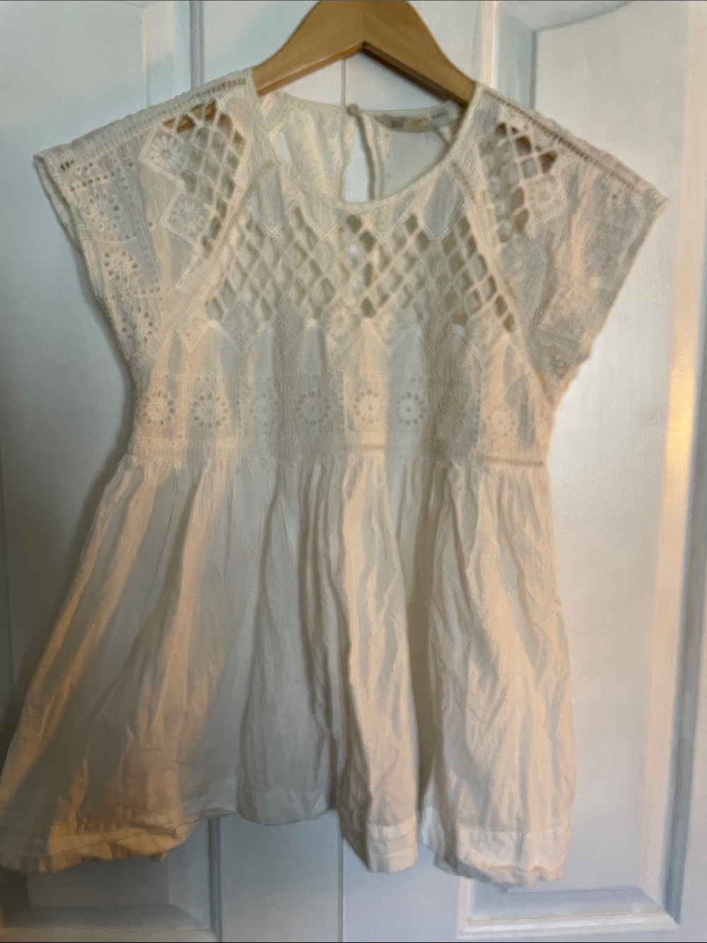Zara Cream Crochet Yoke Tunic